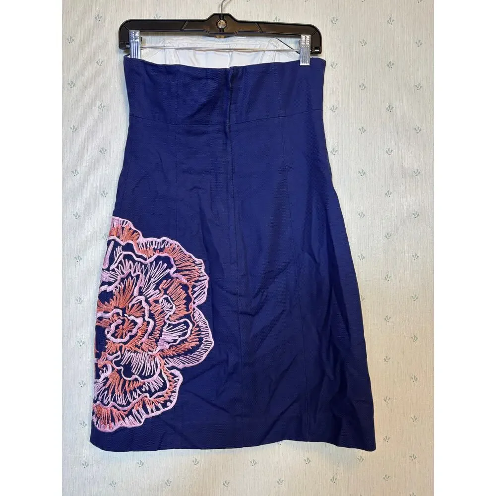 Lilly Pulitzer Floral Embroidered Bowen Strapless Dress 2 Indigo Blue Preppy - Picture 4 of 7
